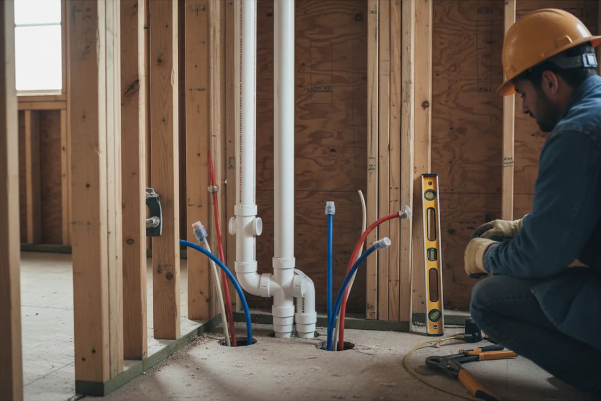 Drain and supply rough-in during Sump Pump Repair in Windham
